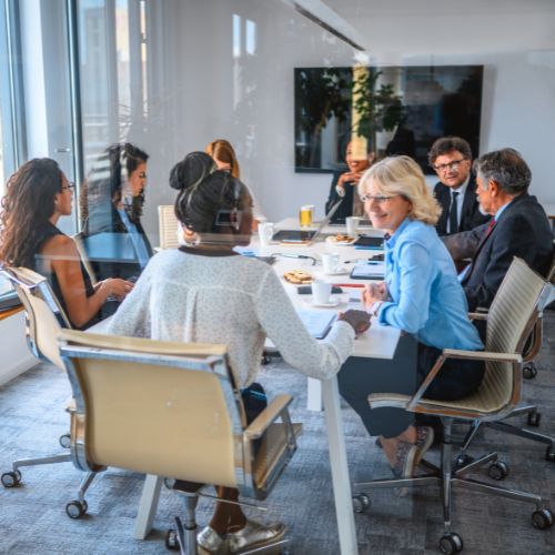 HR strategy consultants meeting in a boardroom